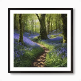 Woodland Path through the Bluebells in Spring Art Print