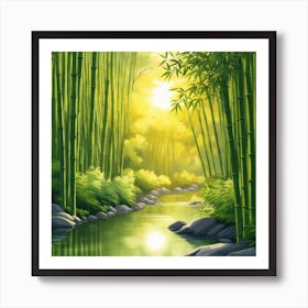 A Stream In A Bamboo Forest At Sun Rise Square Composition 144 Affiche