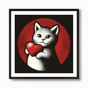 Cat Holding Heart 5 Art Print