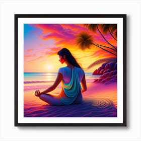 Meditating Woman On The Beach Art Print