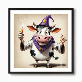 Cartoon Cow In A Witch Hat Art Print