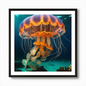 A glowing jellyfish underwater Art Print