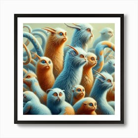 A Colorful Odyssey: Furry Pale Blue Orange Trialism-Creatures Revealed Art Print