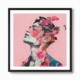 Man With Flowers On His Head Art Print