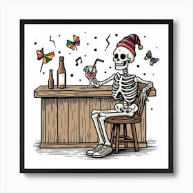 Skeleton At The Bar 2 Art Print