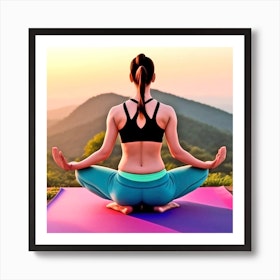 Meditating woman yoga mat canvas art