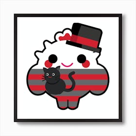 Checkered Pattern Red & Black Smart Boy with Cat Art Print