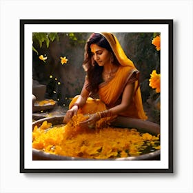 Indian Woman With Flowers Art Print