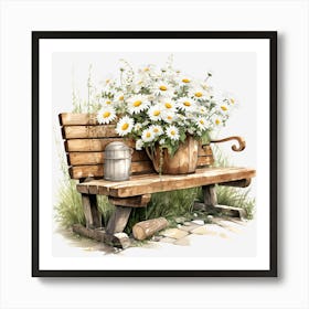 Daisies On A Bench Art Print