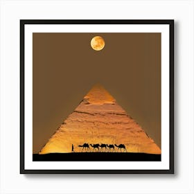Camels In Front Of Pyramid Art Print