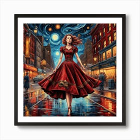 Girl In A Red Dress 1 Art Print