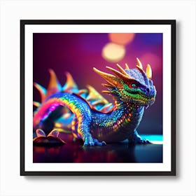 Colorful Dragon On A Table Art Print