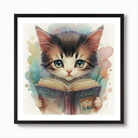 Kitten Reading A Book Art Print