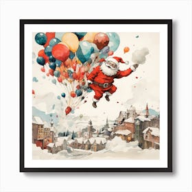 Santa Flying With Balloons Art Print