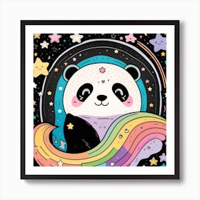 Kawaii panda stars and moon Art Print