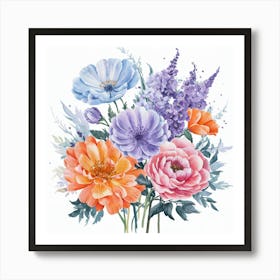 Watercolor Flowers Bouquet Art Print