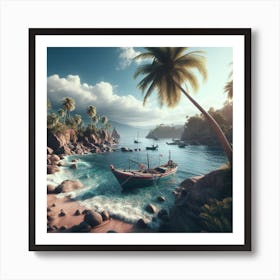 Rocky Beach With Palm Trees Art Print