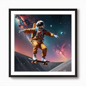 Astronaut Skateboarding In Space 1 Art Print