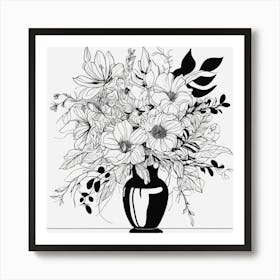 Black And White Drawing Of Flowers Art Print