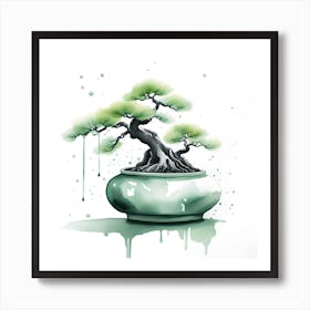 Bonsai Tree Monochromatic Watercolor Art Print