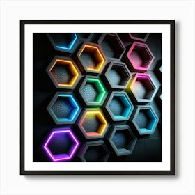 Hexagonal shapes with neon lights, futuristic, cyberpunk, background 10 Art Print