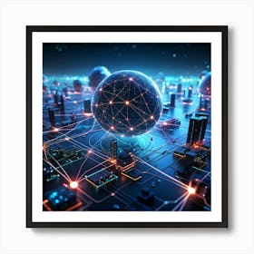 A Vast Network Of Interconnected Spheres Representing The Global Telecom And Finance Connectivity T (1) 2 Art Print