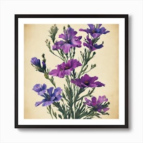 Flax3 Floral Botanical Vintage Poster Flower Art Print Art Print