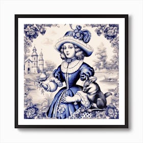 Alice In Wonderland Delft Tile Illustration 1 Art Print