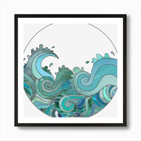 Drawing Wave Ocean Waves Color Art Print