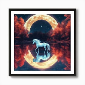White Horse In The Moonlight Art Print
