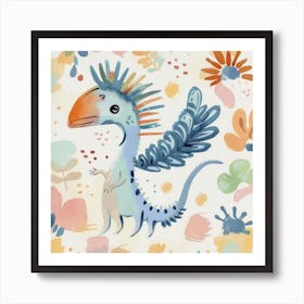 Archaeopteryx Dinosaur Muted Pastels Pattern 1 Art Print