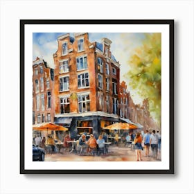 Amsterdam Cafe.Amsterdam city.summer. Cafes. Passersby, sidewalks. Oil colors. 2 Art Print