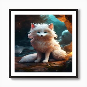 White Cat In Cave Art Print