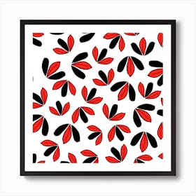 3 Leaf Flowers Red Black Art Print