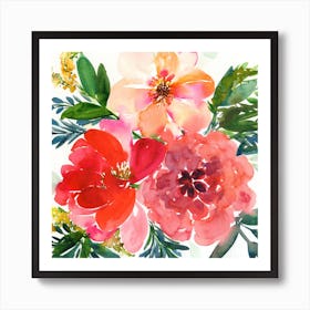 3 Watercolor Flowers Art Print