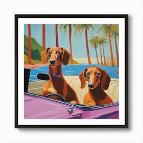 Dachshunds Dogs in Convertible Series. Style of David Hockney 4 Art Print