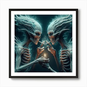 Two Skeletons Holding A Candle Art Print