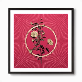 Gold Pink Scotch Briar Rose Glitter Ring Botanical Art on Viva Magenta Art Print