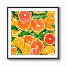 Seamless Pattern Of Oranges And Grapefruits Art Print