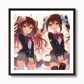 Two Anime Girls In School Uniforms Art Print