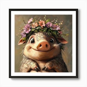 Pig In Flower Crown Affiche