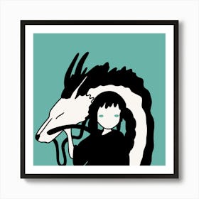 Girl With A Dragon Anime Chihiro Minimalist Illustration Art Print