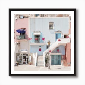 Pastel Color Island Streets Square Art Print