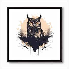 Owl Ink Silhouette With Ink Splash Effect Art Print