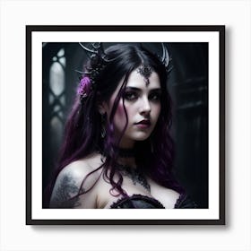 Dark art gothic beautiful enchantress, red purple, beautiful, Royo. Generated with AI, Head and shoulders portrait_3 Art Print
