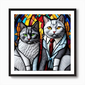 Cat, Pop Art 3D stained glass cat married limited edition 30/60 Art Print