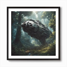 Spaceship In The Forest Art Print