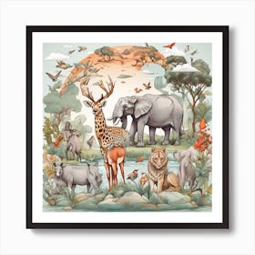 Leonardo Diffusion Xl Vector Hand Drawn World Wildlife Illus 0 Art Print