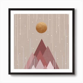 Sun And Mountains Coral Pink Square Art Print