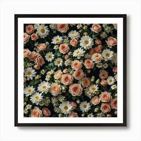 Wallpaper Roses And Daisies Art Print